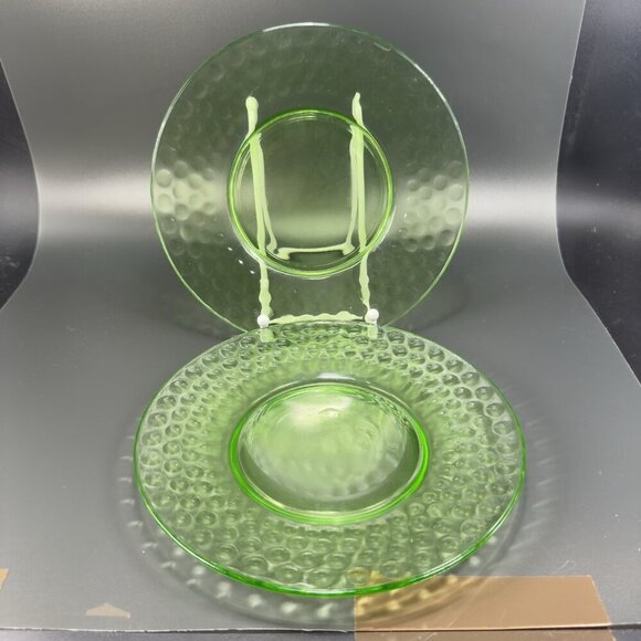 Vintage Uranium UV Glowing Glass Dish Plate Round Dishes Plates Optic Dots Set 2 - Picture 14 of 14